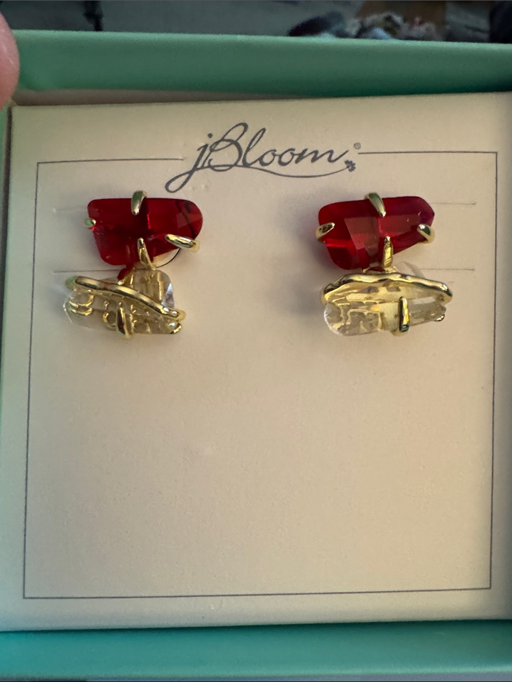 bloom Red Crystal and Gold Stones Accent Drop Earrings Women’s Fashion Jewelry